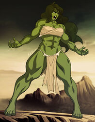 1girls abs artist_signature big_breasts cleavage feet female female_only fully_clothed green_body green_eyes green_hair green_skin hulk_(series) large_breasts legs loincloth long_hair marvel marvel_comics muscles muscular muscular_female revealing_clothes savage_land she-hulk solo thick_legs thick_thighs thighs torn_clothes triplexmile rating:Safe score:78 user:TheKindHaremMaster