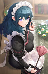 1girls accident alternate_costume apron ass bangs big_ass big_breasts black_dress blouse blue_eyes blue_hair blush breasts broken broken_vase byleth_(fire_emblem) byleth_(fire_emblem)_(female) clumsy commentary_request dress duster enmaided eyebrows_visible_through_hair female female_only fire_emblem fire_emblem:_three_houses flower frills gonzarez hair_between_eyes highres indoors large_ass large_breasts long_hair long_sleeves looking_at_viewer maid maid_headdress nervous nervous_smile nintendo playing_with_own_hair shirt sitting solo sweatdrop teal_hair vase white_apron white_flower rating:Questionable score:127 user:kris923