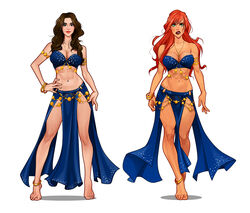 2girls anklet arched_soles armlet armlets big_breasts blue_loincloth bracelet bracelets breasts chains crossover dc_comics disgusted female female_focus female_only golden_chains harem_outfit loincloth minko on_toes red_sonja red_sonja_(comics) smiling strapless strapless_bra tiptoes woman wonder_woman wonder_woman_(series) rating:Explicit score:222 user:deleted106147