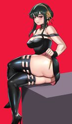 1girls assassin black_hair breasts cleavage female female_only hi_res looking_at_viewer red_eyes solo spy_x_family stiletto_(weapon) thick_thighs thighhighs thighs thorn_princess yor_briar ytrall rating:Explicit score:101 user:WatchTheLanguage