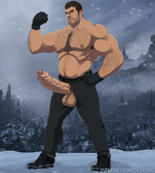 1boy 2021 armpit_hair balls bara barazoku beard big_balls big_penis capcom chris_redfield clothing erection greeneyedwolfking hairy_chest hi_res highres looking_at_viewer male male_nipples male_only male_pubic_hair manly mature_male muscular_male nipples penis resident_evil resident_evil_8:_village rating:Explicit score:4 user:biscuitzzz