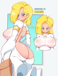 1girls android_18 areolae ass ass_cleavage ass_focus big_ass big_breasts big_butt blonde_hair blue_hair blush blushing breasts breasts_visible_through_clothing dragon_ball dragon_ball_super dragon_ball_z eyebrows female female_only large_ass large_breasts looking_at_viewer lunaexhabbitix mage milf nipples solo solo_female solo_focus thick_thighs thighs wide_hips rating:Explicit score:178 user:HughthyDerg