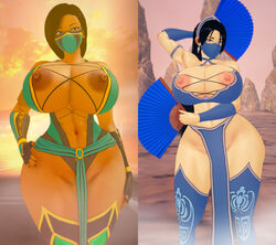 2girls 3d ass athletic_female breasts dat_ass huge_ass huge_breasts jade_(mortal_kombat) kaoskatsu kitana mortal_kombat mortal_kombat_(2011) ninja nipples revealing_clothes wide_hips rating:Explicit score:55 user:Liberius1