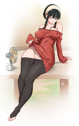 1girls bayeuxman big_breasts black_hair breasts electric_fan fan female female_focus female_only long_hair nipple_bulge pants pants_down red_eyes shiny_clothes solo spy_x_family thick_thighs thighs tight_pants yor_briar rating:Questionable score:184 user:Mukkypokky