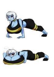 alien_girl big_breasts blue_skin breasts_bigger_than_head gigantic_breasts o'pai_(aquaterrius) original_character push-up red_eyes sexualyeti sports_bra sportswear tau warhammer_(franchise) warhammer_40k white_hair rating:Explicit score:111 user:marvyn