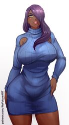 1girls big_breasts dark-skinned_female dark_skin dress euryale_(plus-sized_elf) female female_only gorgon hair_over_one_eye hi_res long_hair looking_at_viewer mole mole_under_mouth narrowed_eyes nofuture pink_lipstick plus-sized_elf purple_hair solo solo_female white_background wide_hips yellow_eyes rating:Safe score:204 user:!nner$elf89