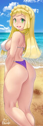 1girls achromaru ass beach big_ass big_breasts big_butt bikini blonde_hair breasts female female_focus female_only game_freak green_eyes happy high_resolution lillie_(pokemon) long_hair nintendo pokemon pokemon_sm sideboob solo standing thick_thighs thighs rating:Questionable score:230 user:Mukkypokky