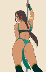 1girls 2d armlet braided_hair brown_hair bubble_butt color colored coloured dark-skinned_female dark_brown_hair didi_esmeralda fingerless_gloves green_eyes jade_(mortal_kombat) loincloth long_hair mortal_kombat pole polychrome rear_view solo solo_female white_sclera rating:Questionable score:71 user:TheKindHaremMaster