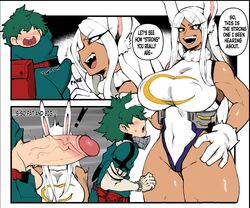 1boy 1girls alternate_height balls big_breasts big_penis breasts bulge bunny_ears cock_shock colored dark-skinned_female dark_skin edit english_text erection fangs female gonzalo_costa huge_breasts interracial izuku_midoriya larger_female light-skinned_male long_hair male miruko muscular_female my_hero_academia penis penis_awe rabbit_humanoid red_eyes rumi_usagiyama size_difference small_but_hung smaller_male smiling taigerarts testicles text veiny_penis white_hair rating:Explicit score:589 user:Mukkypokky