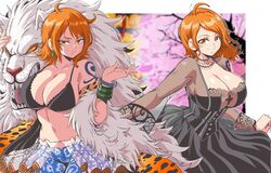 1girls big_breasts black_dress blurry_background bra breasts brown_eyes cherry_blossoms cleavage curvy dress ear_piercing female female_only fur huge_breasts leopard_print lewdamone light_skin lion multiple_outfits nami navel one_piece orange_hair pants pre-timeskip shiny_skin short_hair shoulder_tattoo shounen_jump smile solo tattoo thick transparent_clothing voluptuous white_lion rating:Questionable score:334 user:lespam_605