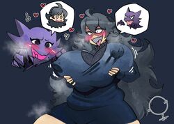 black_hair body_swap grabbing_own_breast groping groping_breasts heart hex_maniac long_hair nipple_bulge onat onatart pokémon_(species) pokemon pokemon_(game) possession steam steaming_body steamy_breath text_bubble tongue_out rating:Explicit score:116 user:Yasimay47