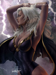 1girls african african_female big_breasts cleavage dark-skinned_female female female_only fully_clothed lightning marvel marvel_comics mutant ororo_munroe rain raining shurakrgt solo storm_(x-men) thick_thighs white_eyes white_hair x-men rating:Safe score:67 user:Crcole331