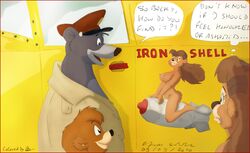 airplane anthro asthexiancal baloo bear breasts brown_hair clothing dialogue disney english_text female frown furry kit_cloudkicker male mammal multiple_boys nipples nude open_mouth rebecca_cunningham smile stinkehund talespin text vehicle rating:Explicit score:3 user:bot