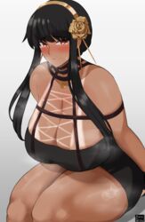 1girls big_breasts black_hair blush breasts eye_contact female female_focus female_only huge_breasts large_breasts long_hair looking_at_viewer red_eyes shiny_skin sitting solo spy_x_family tan_skin tanline tanned thick_thighs thighs venus_body voluptuous yor_briar zeroqrisu rating:Questionable score:149 user:Mukkypokky