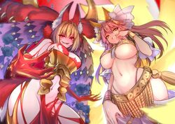 amaterasu_(fate) belly blonde_hair claws claws_out diety evil_grin eyeliner fate/extra fate/grand_order fate_(series) fox_ears fox_girl goddess golden_eyes kitsune kitsunemimi kyuubi large_breasts long_hair looking_at_viewer looking_down midriff navel nero_claudius_(fate) overboob pink_hair queen_draco_(fate) red_eyes slender_waist stomach tagme tamamo_no_mae_(fate) thighs underboob waist-length_hair whore_of_babylon whore_of_babylon_(fate) wide_hips wisespeak rating:Questionable score:138 user:nectarine