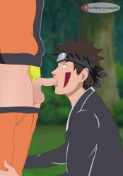 2boys andlynart black_eyes blonde_pubic_hair blowjob clothed_sex erect_penis erection faceless_male facepaint fellatio forest gay genitals headband inuzuka_kiba jacket makeup male male/male male_focus male_only male_with_male multiple_boys naruto naruto_(series) naruto_shippuden nature oral outdoors pants pants_down penis_in_mouth sex short_hair standing uncensored uzumaki_naruto yaoi rating:Explicit score:25 user:2BHonestWU