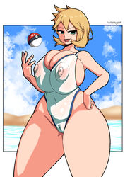 alternate_breast_size beach breasts busty cameltoe clothing competition_swimsuit cowboy_shot curvaceous female female_only game_freak green_eyes high_resolution hips huge_breasts jacket kasumi_(pokemon) large_breasts legs navel nintendo nipples nipples_visible_through_clothing ocean one-piece_swimsuit orange_hair poke_ball pokemon pokemon_(game) pokemon_gsc pokemon_hgss short_hair skindentation smile solo standing swimsuit tank_suit thick_thighs thighs tomboy very_high_resolution voluptuous water white_swimsuit wide_hips woohyoot rating:Questionable score:96 user:Misty_lover