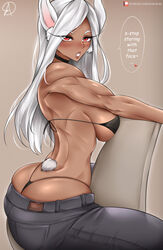 1girls 2022 almualim artist_signature ass bikini_top black_bikini_top black_panties blush breasts brown_skin daniel_ahumada dark-skinned_female dark_skin dialogue english_text female female_only fit fit_female hips huge_ass huge_breasts jeans long_hair miruko my_hero_academia panties rabbit_ears rabbit_tail red_eyes rumi_usagiyama slim_waist speech_bubble text thick_thighs thighs thong toned toned_female white_hair wide_hips rating:Questionable score:337 user:ZetaReborn