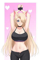 1girls a-soul big_breasts blonde_hair blue_eyes breasts cat_ears clothing eileen_(a-soul) female female_only huge_breasts large_breasts light-skinned_female light_skin long_hair navel one_eye_covered solo solo_female sports_bra taped_wrists very_long_hair virtual_youtuber rating:Explicit score:32 user:Warriors3568