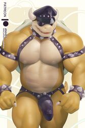 1boy abs anhes anthro bara bowser claws furry gay hat horns huge_cock huge_muscles koopa leather leather_cuffs leather_harness male male_focus male_only male_tits mario_(series) muscles muscular muscular_male nipples non-mammal_balls non-mammal_nipples pectorals shell solo spiked_bracelet spiked_collar spikes spiky_shell standing sunglasses tail rating:Explicit score:91 user:BigAlNico