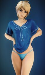 1boy 3d blender blond_hair blonde_hair blue_eyes breath_of_the_wild bulge bulge_in_panties bulge_through_clothing champion's_tunic femboy fugtrup girly hylian hylian_ears light-skinned_femboy light-skinned_male link link_(breath_of_the_wild) male male_only no_sex pale_skin panties pierced_ears piercing shirt_lift short_hair smile solo string_panties the_legend_of_zelda twink rating:Questionable score:1325 user:justausername