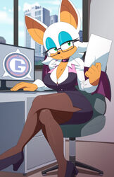 1girls anthro anthro_only big_breasts blouse breasts choker cleavage clothed clothing crossed_legs desk eyelashes eyeliner eyeshadow female female_only fur furry furry_only glasses green_eyes heels hi_res kojiro-brushard lingerie looking_at_viewer makeup monitor narrowed_eyes office office_lady pantyhose paper rouge_the_bat sega shirt sitting sitting_on_chair skirt solo solo_female sonic_(series) sonic_the_hedgehog_(series) thick_thighs wings rating:Safe score:174 user:!nner$elf89