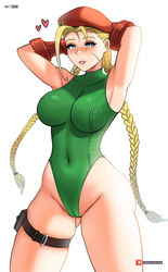 1girls army_hat artist_logo belly_button blonde_hair blue_eyes breasts cameltoe cammy_white capcom green_suit heart hearts leotard long_hair looking_at_viewer medium_breasts myst pale-skinned_female patreon_username red_hat simple_background soft_shading street_fighter tagme thick_thighs thighs tummy video_game_character white_background yhw rating:Questionable score:69 user:YHW