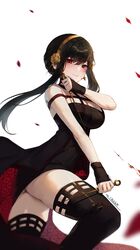 assassin big_breasts black_hair blush dress fat_ass leggings red_eyes spy_x_family stiletto_(weapon) thick_thighs thorn_princess yor_briar rating:Explicit score:64 user:ilikeaddict