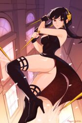 1girls ass assassin black_hair breasts eye_contact female female_focus female_only fully_clothed high_heel_boots long_hair looking_at_viewer low-angle_view panties red_eyes spy_x_family squeezable stiletto_(weapon) thick_thighs thighs thorn_princess yor_briar yor_forger rating:Questionable score:210 user:Mukkypokky