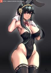 black_background black_hair bunny_ears bunnysuit collar female gloves headband hip_dips large_breasts spy_x_family thighhighs xhaart yor_briar rating:Explicit score:88 user:XHA_art