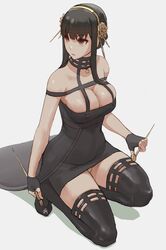 1girls absurd_res artist_signature assassin bare_arms bare_shoulders beauty_mark black_dress black_hair black_legwear breasts cleavage clothed clothing curvy curvy_figure cutesexyrobutts_(style) dress exposed_breasts exposed_panties eyelashes fingerless_gloves flower_ornament fully_clothed gloves hair_ornament hi_res high_resolution holding_object holding_weapon legs_apart legwear light-skinned_female light_skin long_hair looking_to_the_side mature_female neckwear panties pantyshot pantyshot_(kneeling) red_eyes shiny shiny_skin short_hair signature simple_background sitting solo solo_female spy_x_family stiletto_(weapon) straps thick_thighs thighhighs thin_waist thorn_princess tied_hair tight tight_clothing tight_fit voluptuous watermark weapon white_background wide_hips yor_briar yor_forger zefra_bleu rating:Explicit score:225 user:Myth47