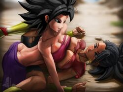 2girls absurd_res ass ass_cleavage black_eyes black_hair breast_press breasts butt_crack caulifla dragon_ball dragon_ball_super dragon_ball_z elitenappa female female_only female_saiyan hi_res kale large_breasts looking_at_another on_top universe_6 universe_6/universe_7 yuri rating:Questionable score:347 user:WatchTheLanguage