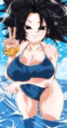 1girls arm_under_breasts big_breasts black_eyes black_hair breasts caulifla cleavage dragon_ball dragon_ball_super dragon_ball_z female_only female_saiyan hi_res large_breasts looking_at_viewer omochi_db one-piece_swimsuit saiyan solo swimsuit thighs water wide_hips rating:Questionable score:163 user:WatchTheLanguage