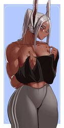 1girls 2022 animal_ears big_breasts breasts bunny_ears dark-skinned_female dark_skin female gud0c miruko muscular muscular_female my_hero_academia rabbit_ears red_eyes rumi_usagiyama solo tan_lines thick_thighs thighs undressing watermark white_hair rating:Questionable score:391 user:Uglydude452