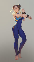 1girls blue_bodysuit blue_clothing bodysuit brown_eyes brown_hair buns chun-li clothed earrings feet female fit fit_female hip_focus hips light-skinned light-skinned_female light_skin simple_background skin_tight skin_tight_outfit skin_tight_suit solo solo_female solo_focus standing street_fighter street_fighter_alpha stretching toes rating:Explicit score:91 user:ThePornFreak