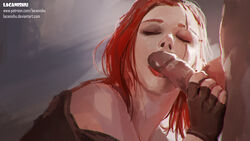 blowjob katarina_du_couteau lacanishu league_of_legends painting_(artwork) red_hair scar rating:Explicit score:39 user:capybara69