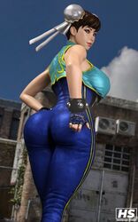 3d 3d_(artwork) back_view big_ass big_butt bodysuit capcom chun-li hagiwara_studio hair_bun hair_buns hand_on_ass outdoors outside rear_view street_fighter street_fighter_alpha rating:Questionable score:51 user:ifs