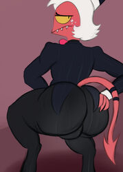 1boy ass big_ass big_butt butt demon fat_ass fat_butt fully_clothed helluva_boss huge_ass huge_butt looking_back male male_only moxxie_(helluva_boss) red_skin skin_tight solo suit tail thexxmixx thick_ass thick_butt tight_clothing white_hair yellow_eyes rating:Explicit score:40 user:awsawsaws