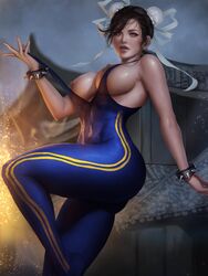 1girls abs areolae blue_eyes bodysuit breasts brown_hair bun_cover chun-li female fighting_game fit_female hair_buns nipples see-through_clothing shurakrgt skin_tight solo solo_female street_fighter street_fighter_iv street_fighter_v video_game_character video_games rating:Explicit score:102 user:KurokamiNajimi