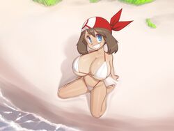 alternate_breast_size bandana beach big_breasts breasts_bigger_than_head brown_hair cleavage huge_breasts may_(pokemon) micro_bikini mystical plantpenetrator pokemon pokemon_rse sand sitting smiling smiling_at_viewer swimsuit tan tan_skin teeth thong rating:Questionable score:159 user:ExtremeFart