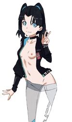 black_hair blue_eyes breasts fortnite fortnite:_battle_royale jacket jacket_open leggings leggings_down nipples peace_sign pink_nipples sideboob small_breasts smile v zoe_clash_(fortnite) rating:Explicit score:33 user:SupreemooSo