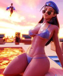 2girls 3d absurd_res ana_amari aviator_sunglasses big_breasts breasts dark-skinned_female female female_only fit fit_female hi_res highres looking_over_eyewear looking_over_glasses looking_over_sunglasses milf mother_and_daughter navel_piercing nemesis_3d overwatch pool shiny_skin sitting sunglasses tattoo thick_thighs thighs tinted_eyewear rating:Questionable score:112 user:Nemesis_3d