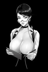 1girls bayonetta bayonetta_(character) beauty_mark big_breasts black_hair blouse boss breasts breasts_bigger_than_head breasts_out_of_clothes business_suit business_woman choker cleavage corset covered_nipples dominant dominant_female dominatrix earrings eyelashes eyeliner eyeshadow female female_only glasses high_resolution huge_breasts lingerie lipstick long_hair makeup mature_female mole monochrome office office_lady pen pierced_ears piercing piercings prywinko shirt solo solo_female waifu2x rating:Explicit score:179 user:Johnny420