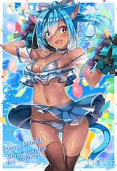 animal_ears animal_tail blue_hair color colored fang female macaroni_hourensou open_mouth panties pom_pom_(cheerleading) pom_poms skirt tail underwear rating:Explicit score:22 user:YuiYui123