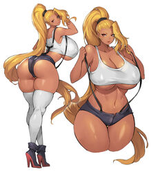 1girls amber_eyes arched_back ass bare_arms bare_midriff bare_shoulders bare_thighs barely_visible_genitalia belly_button blonde_hair booty_shorts breasts cameltoe cleavage collarbone dark-skinned_female dark_skin fat_ass female female_focus female_only gurimjang gyaru heels high_heels kuro_gyaru large_breasts lipstick long_ponytail looking_at_viewer midriff midriff_baring_shirt navel navel_line nipple_bulge nipples_visible_through_clothing plump ponytail short_shorts shorts solo tan_skin tank_top thick_ass thick_thighs thigh_gap thighhighs thighs tomboy underboob workout_clothes rating:Questionable score:298 user:CalZone