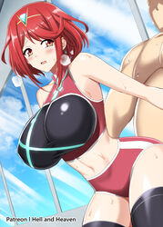 1boy 1girls 2022 ambiguous_penetration arm_grab artist_signature bangs bloomers blush booty_shorts breasts faceless_male female female_penetrated from_behind hellandheaven hips huge_breasts leaning_forward male male_penetrating midriff nintendo patreon_username pyra red_eyes red_hair short_hair short_shorts shorts skindentation slim_waist sport_shorts sports_bra sportswear sweat sweaty_body swept_bangs tank_top thick_thighs thighhighs thighs visible_breath wide_hips workout_clothes xenoblade_(series) xenoblade_chronicles_2 rating:Explicit score:52 user:ZetaReborn