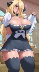 1girls 2022 alternate_breast_size blonde_hair breasts cintia_(pokémon) cleavage clothed clothed_female curvy cynthia_(pokemon) echosaber female hair_ornament hair_over_one_eye hi_res hips huge_breasts indoors long_hair maid maid_outfit nintendo pokemon pokemon_dppt slim_waist thick_thighs thighs waitress wide_hips rating:Questionable score:378 user:ZetaReborn