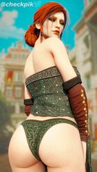 1girls 3d ass checkpik female female_only highres looking_at_viewer looking_back red_hair solo the_witcher_(series) the_witcher_3:_wild_hunt tied_hair triss_merigold rating:Explicit score:102 user:Crcole331