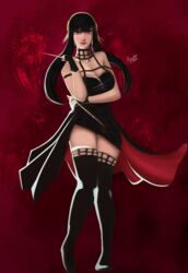 ariamy assassin brown_hair dark_hair dress legs mommy non_nude questionable red_eyes spy_x_family stiletto_(weapon) thorn_princess yor_briar rating:Questionable score:19 user:Ariamy