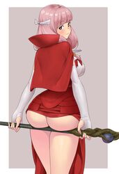 1girls ass ass_lift back_view bangs bare_legs bottomless breasts brown_eyes female female_only fire_emblem fire_emblem_fates igni_tion large_ass legs looking_at_viewer looking_back medium_breasts medium_hair mitama_(fire_emblem) nintendo pink_hair seductive skirt_lift smile solo star-shaped_pupils symbol-shaped_pupils thighs upskirt rating:Explicit score:62 user:Nopeisok